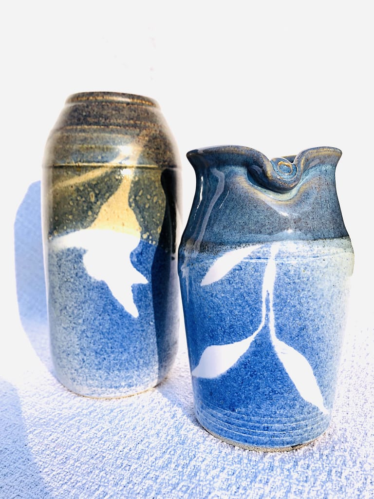Two vases in blue and rutile blue glaze